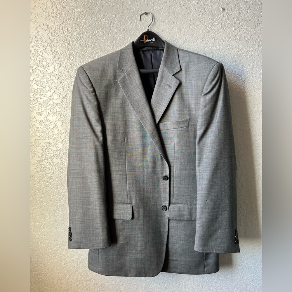 Gray 42R suit, 34x30 pants